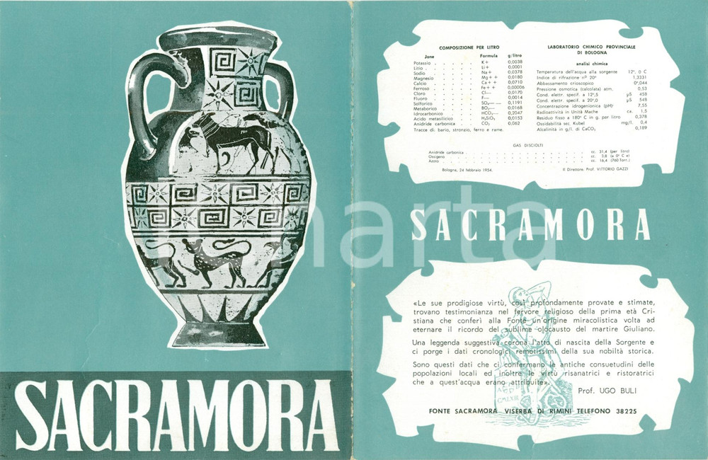 Materiale pubblicitario d’epoca 1954 VISERBA DI RIMINI RN Benefici Fonte SACRAMORA 1
