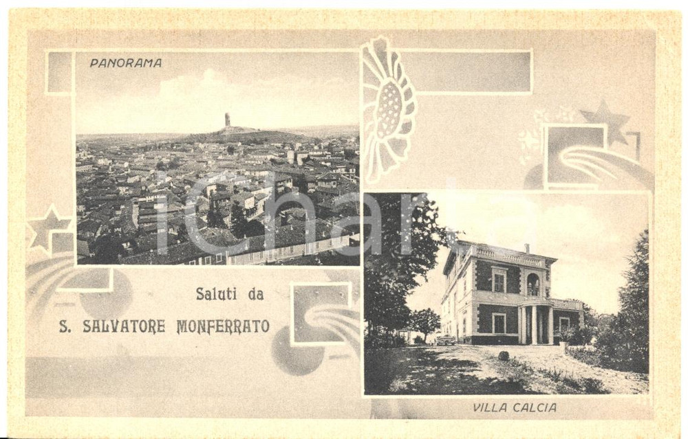 Cartolina originale da collezione 1930 ca SAN SALVATORE MONFERRATO AL Vedutine con Villa CALCIA Cartolina FP NV 1