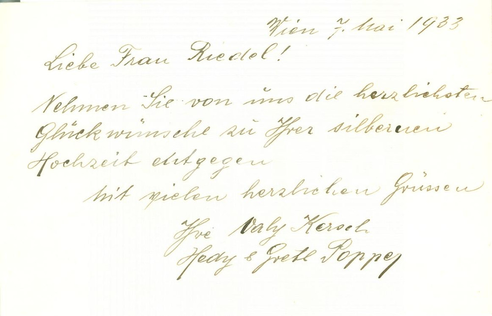 Oggetto da collezione cartaceo 1933 WIEN AU Hedy e Grete POPPER per nozze d argento RIEDEL Biglietto 1