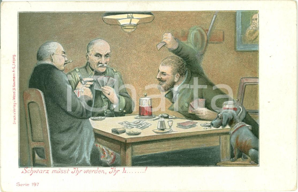 Cartolina originale da collezione 1900 ca GIOCATORI DI CARTE Deve andarvi nera! ILLUSTRATA Cartolina FP NV 1