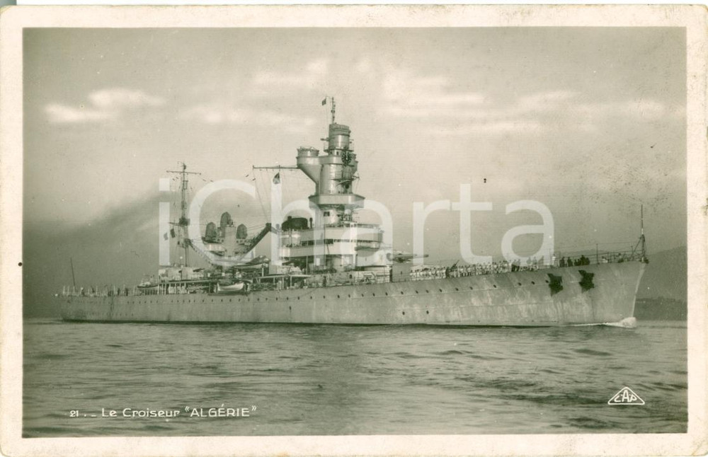 Cartolina originale da collezione 1935 ca MARINA FRANCESE Croiseur ALGERIE in navigazione Cartolina FP NV 1