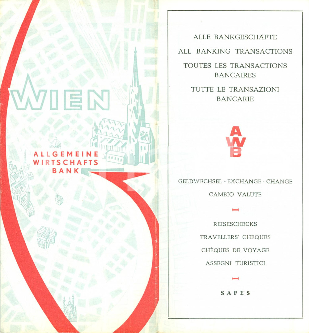 Materiale pubblicitario d’epoca 1960 ca WIEN AU Mappa pieghevole Allgemeine WIRTSCHAFTSBANK Aktiengesellschaft 1