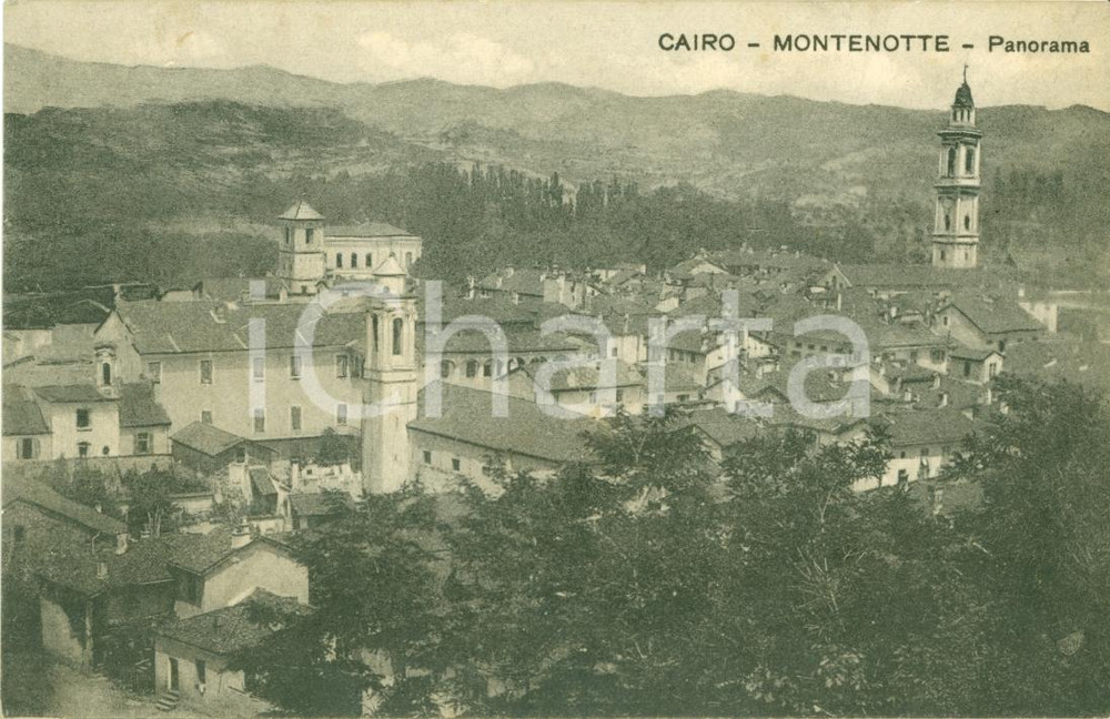 Cartolina originale da collezione 1910 CAIRO MONTENOTTE SV Panorama del paese FP VG 1