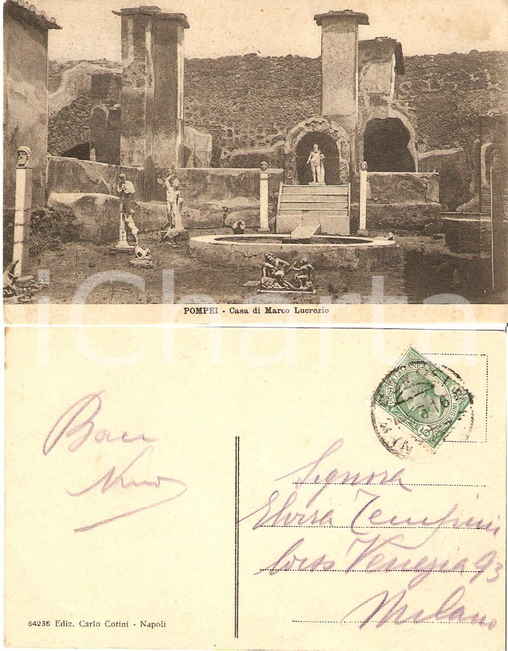 Autografo originale 1916 POMPEI NA Casa di Marco Lucrezio Cartolina Giacomo TEMPINI 1