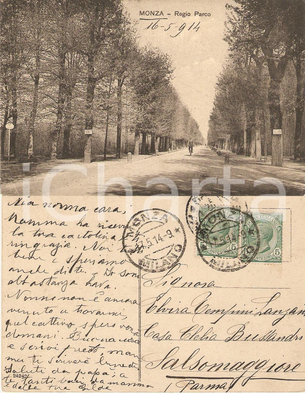 Autografo originale 1914 MONZA Regio Parco Cartolina nipote Gilda a Elvira LANZANI TEMPINI 1