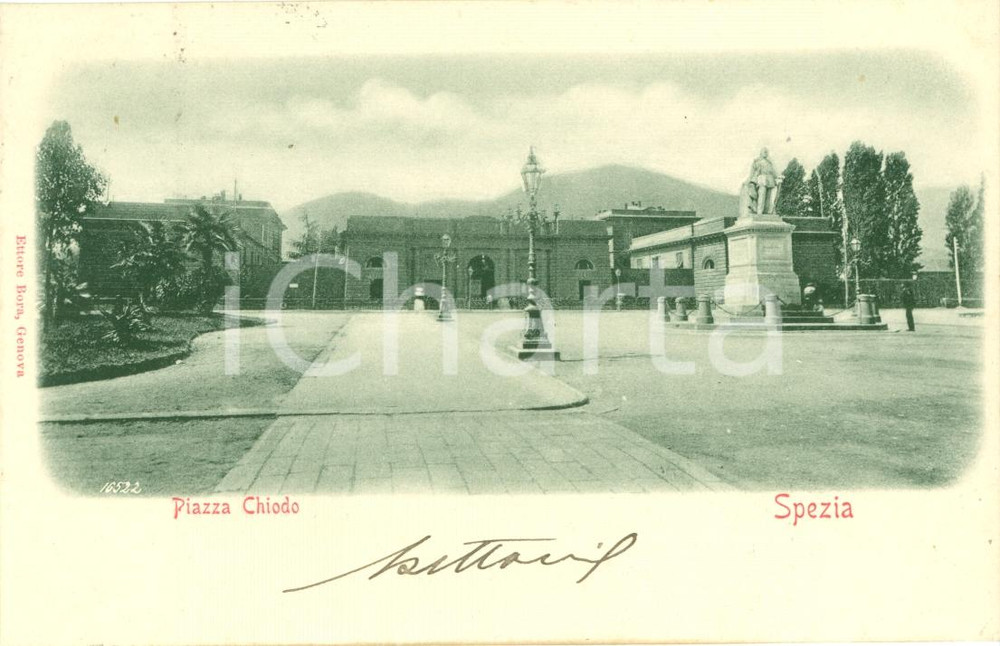 Cartolina originale da collezione 1900 ca LA SPEZIA Veduta di Piazza CHIODO Cartolina FP VG 1