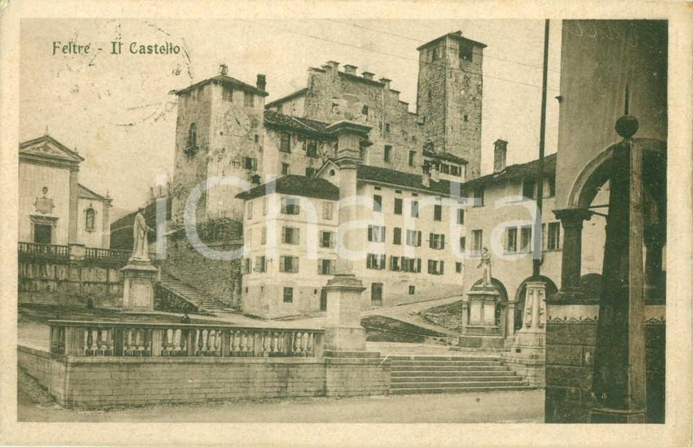 Cartolina originale da collezione 1917 FELTRE BL Panorama del Castello Cartolina FP VG 1