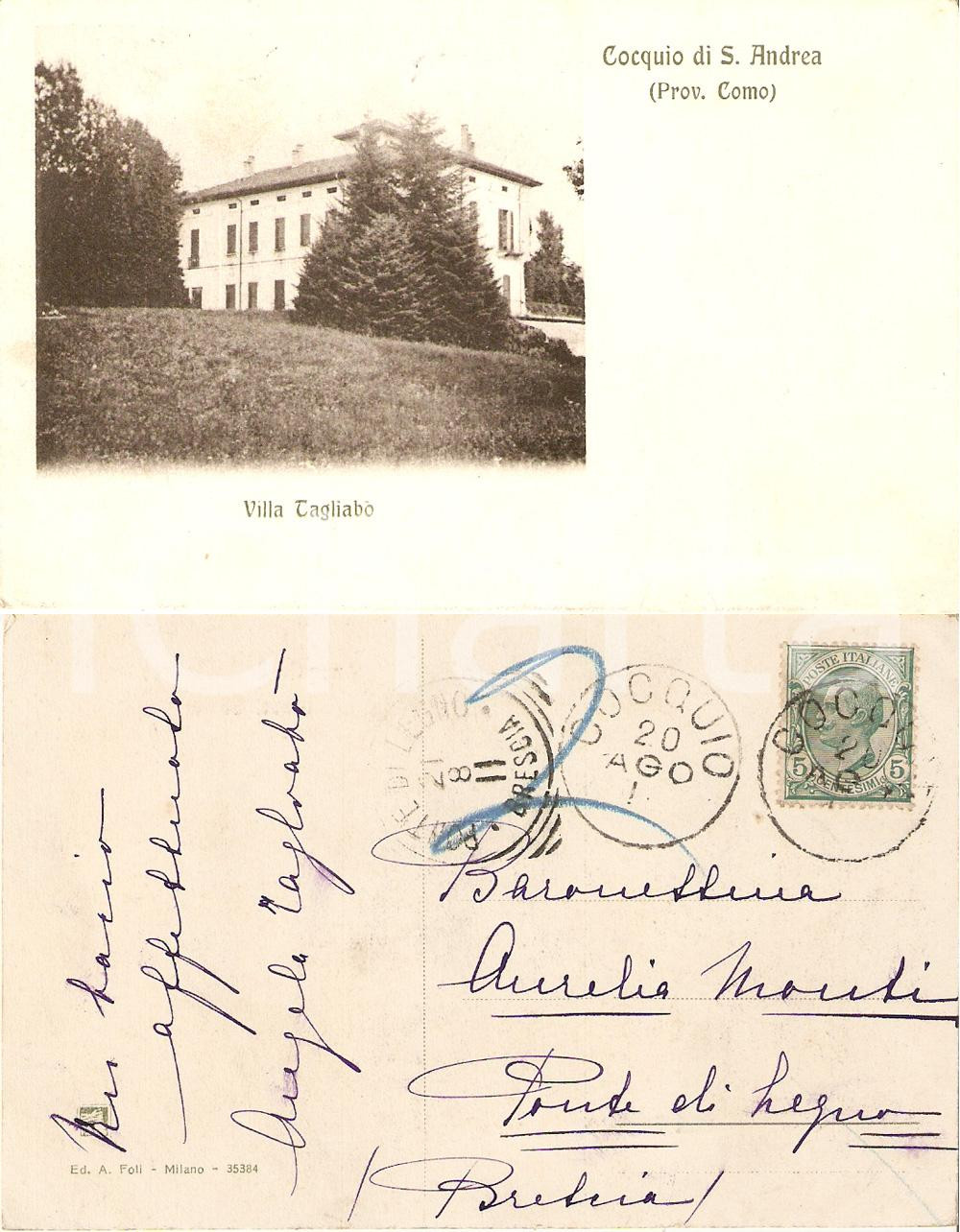 Autografo originale 1911 COCQUIO SANT ANDREA CO Autografo Angela TAGLIABO  Cartolina FP VG 1