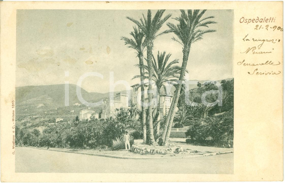 Cartolina originale da collezione 1900 OSPEDALETTI IM Veduta del paese ANIMATA Cartolina FP VG 1