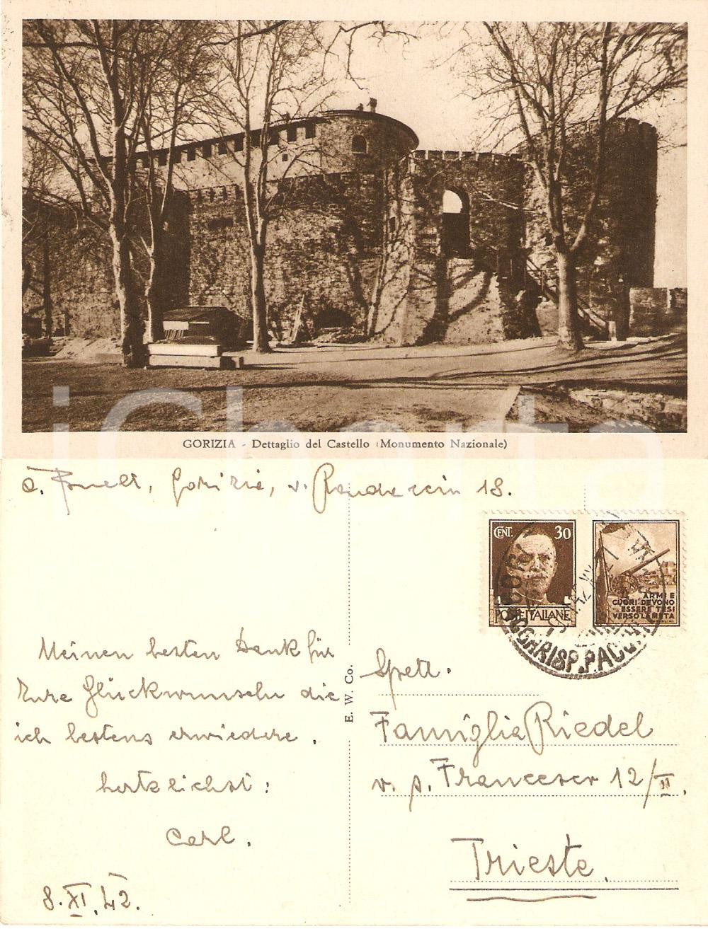 Cartolina originale da collezione 1942 GORIZIA Dettaglio del castello Monumento Nazionale Cartolina FP VG 1