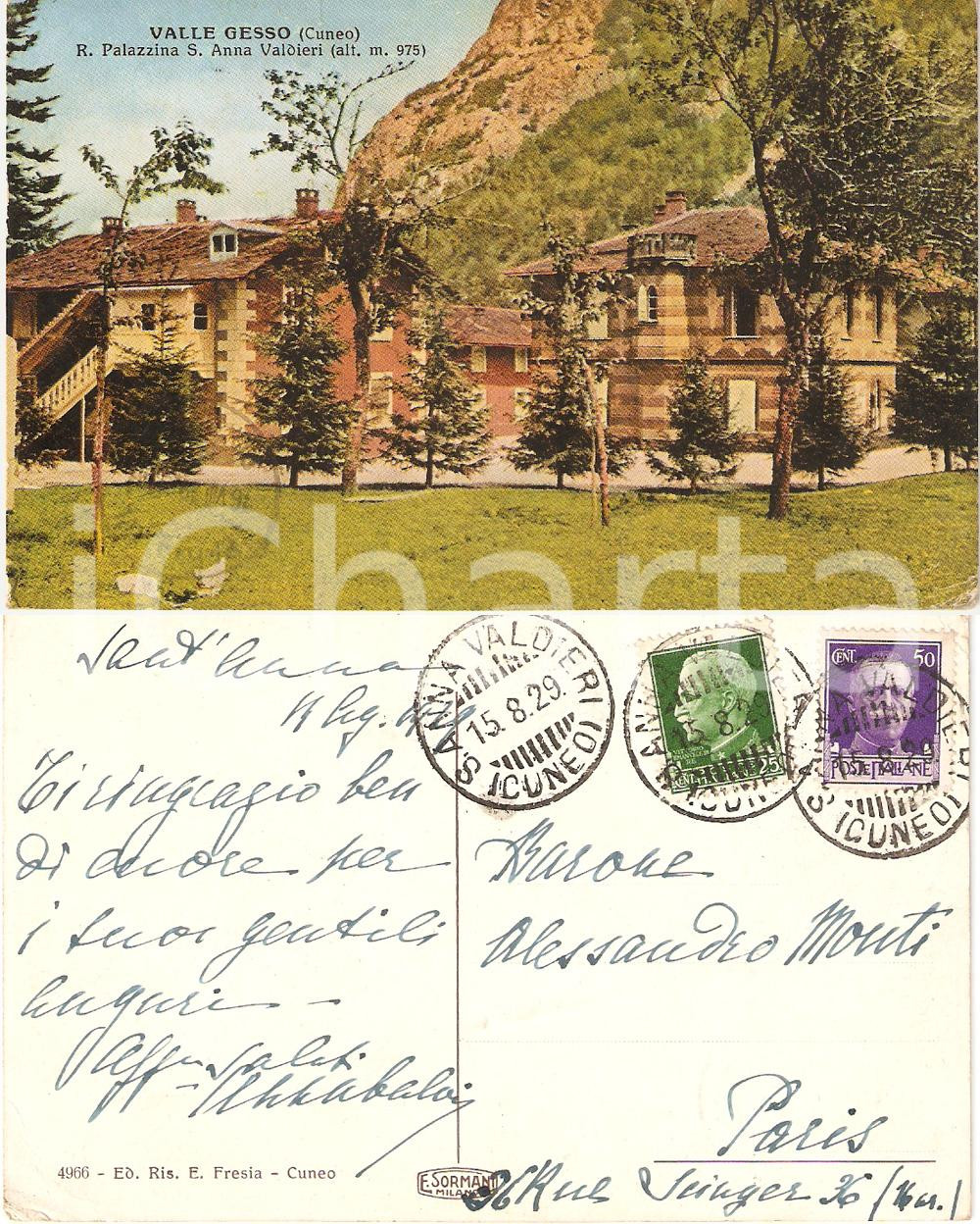 Autografo originale 1929 SANT ANNA VALDIERI CN Regia palazzina Autografo Anna CALVI DI BERGOLO 1