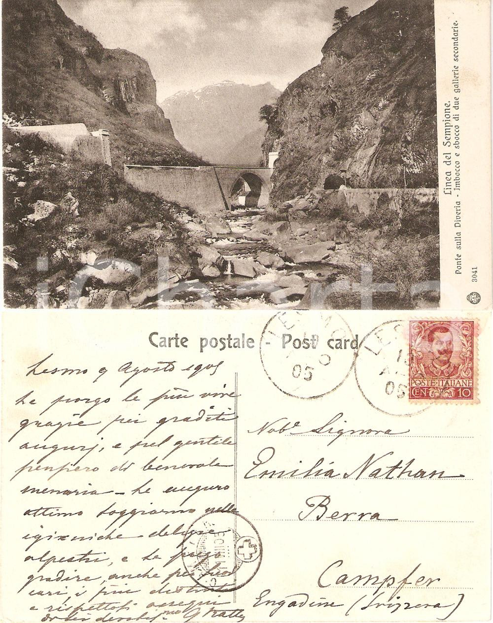 Cartolina originale da collezione 1905 Linea del SEMPIONE Ponte sulla DIVERIA  Gallerie Cartolina FP VG 1