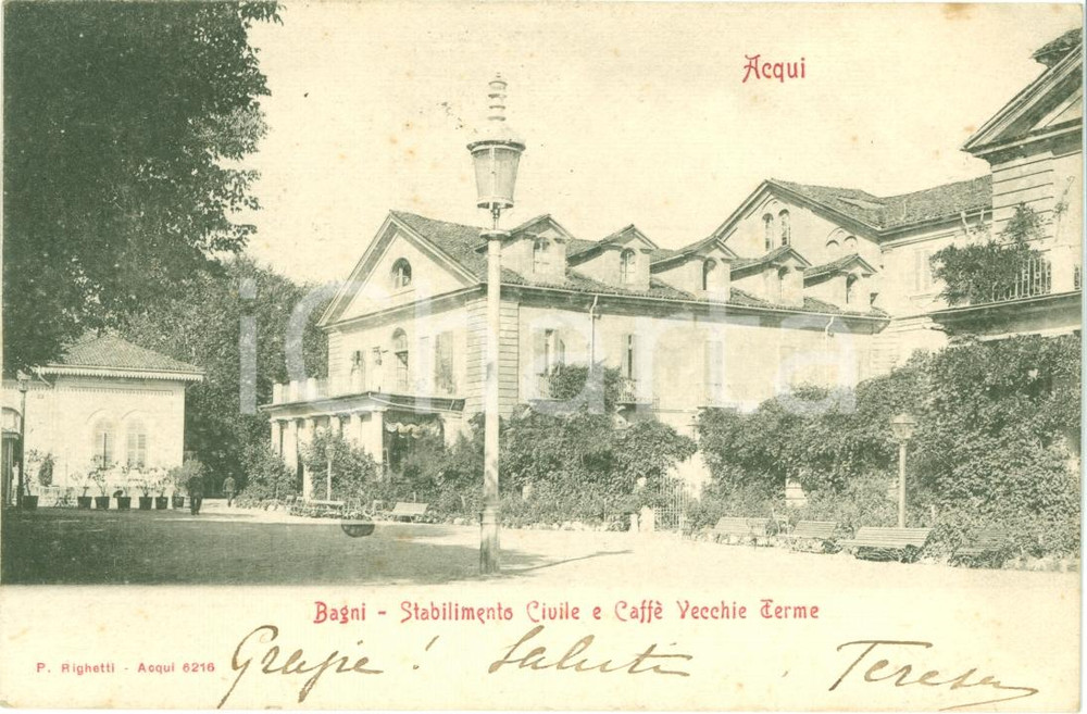 Cartolina originale da collezione 1902 ACQUI TERME AL Stabilimento termale e CaffÃ¨ VECCHIE TERME Cartolina FP VG 1