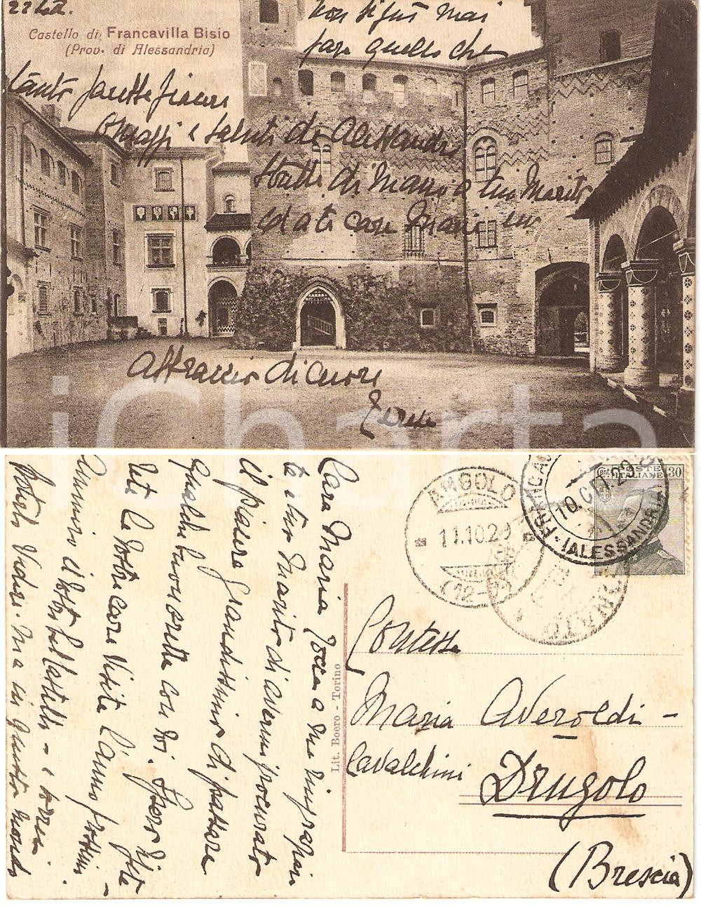 Autografo originale 1929 Castello di FRANCAVILLA BISIO AL Autografo Teresa GUASCO DI BISIO 1