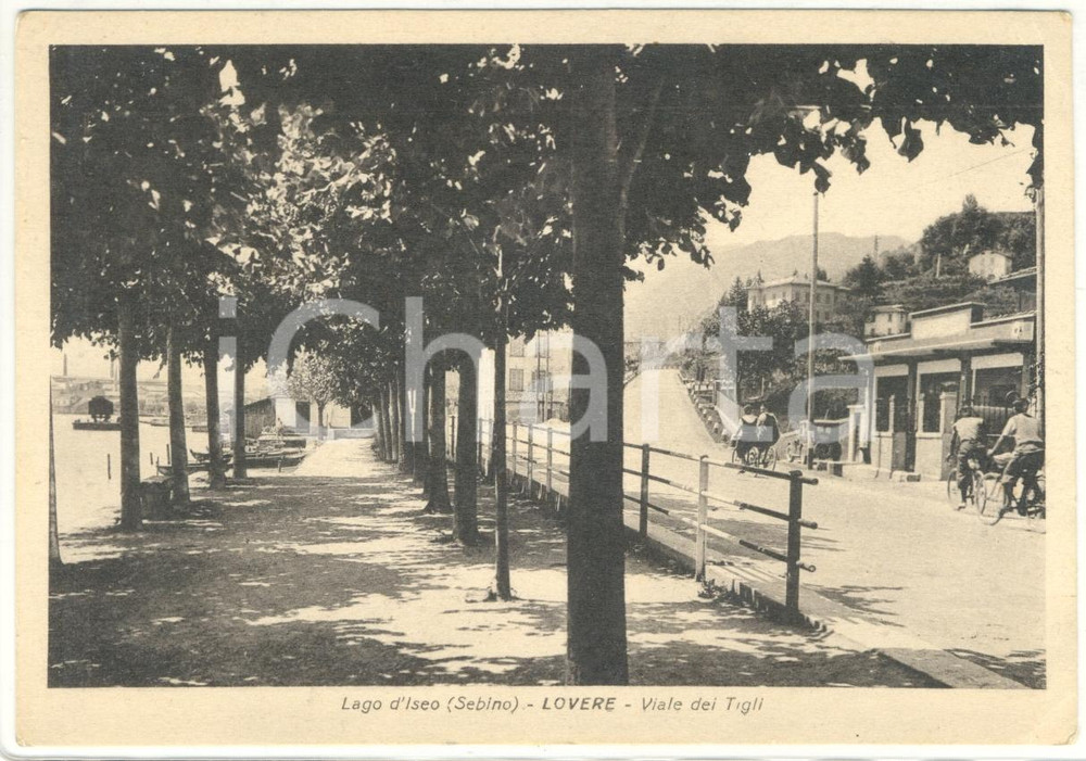 Cartolina originale da collezione 1940 ca LOVERE BG Lago Iseo Sebino viale dei Tigli ANIMATA FG NV 1