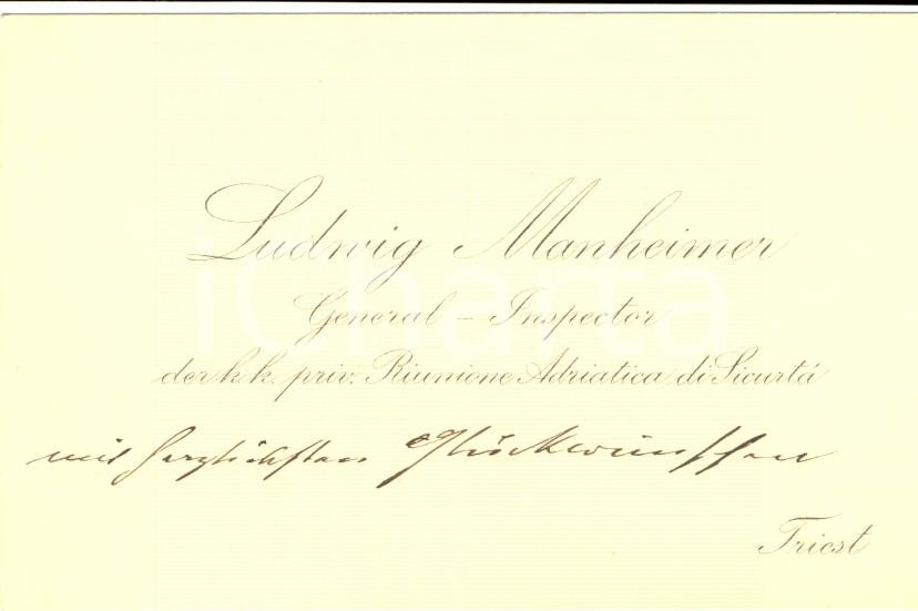 Autografo originale 1910 RAS LUDWIG MANHEIMER General Inspector Biglietto da visita autografato 1