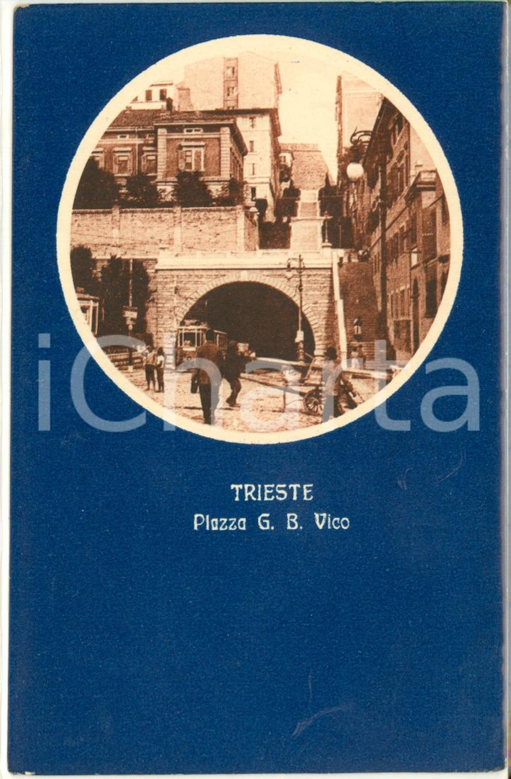 Cartolina originale da collezione 1930 circa TRIESTE Vedutina animata piazza G.B. VICO con tram FP NV 1