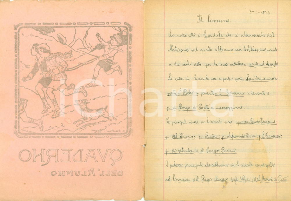 Oggetto da collezione cartaceo 1932 CIVIDALE DEL FRIULI UD Tema scolastico sul Comune storia e geografia 1