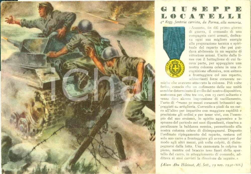 Cartolina originale da collezione 1940 circa WW2 Giuseppe LOCATELLI Medaglie d oro Guerra ILLUSTRATA FG NV 1