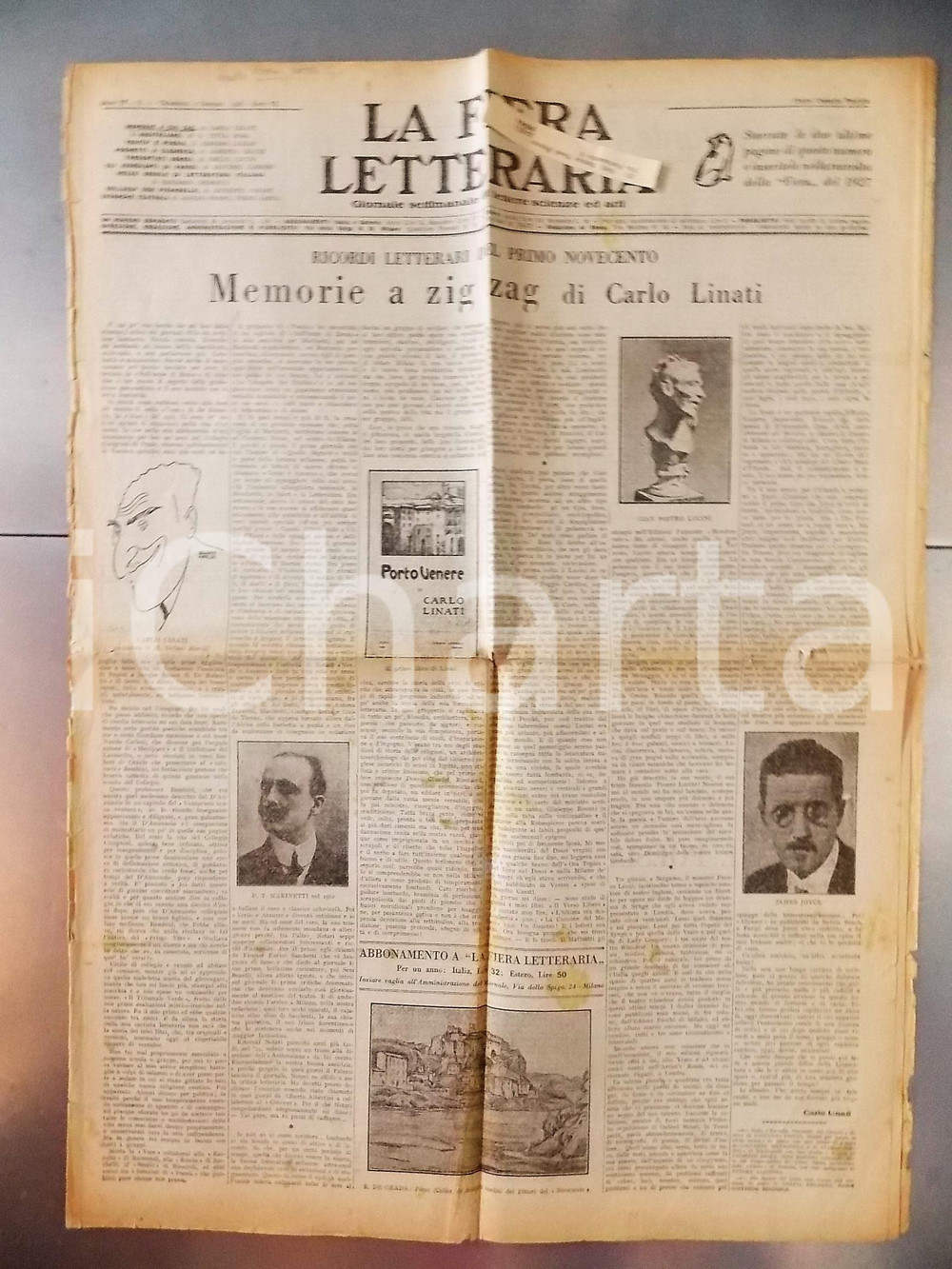 Giornale, rivista storica 1928 LA FIERA LETTERARIA Carlo LINATI Memorie letterarie a zig zag MARINETTI 1