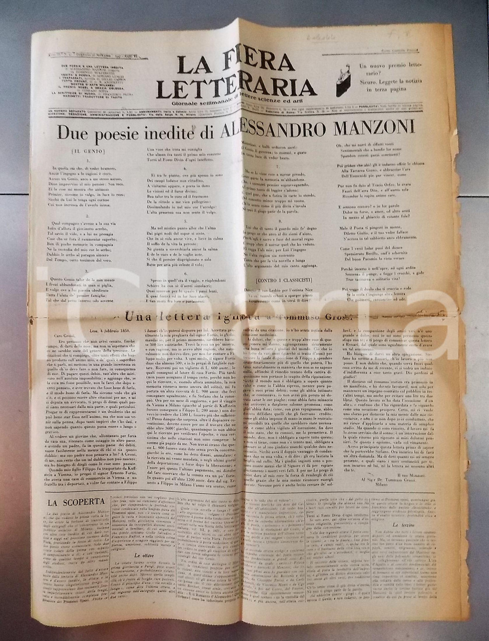 Giornale, rivista storica 1927 LA FIERA LETTERARIA Premio Nobel a Grazia DELEDDA Giornale 1