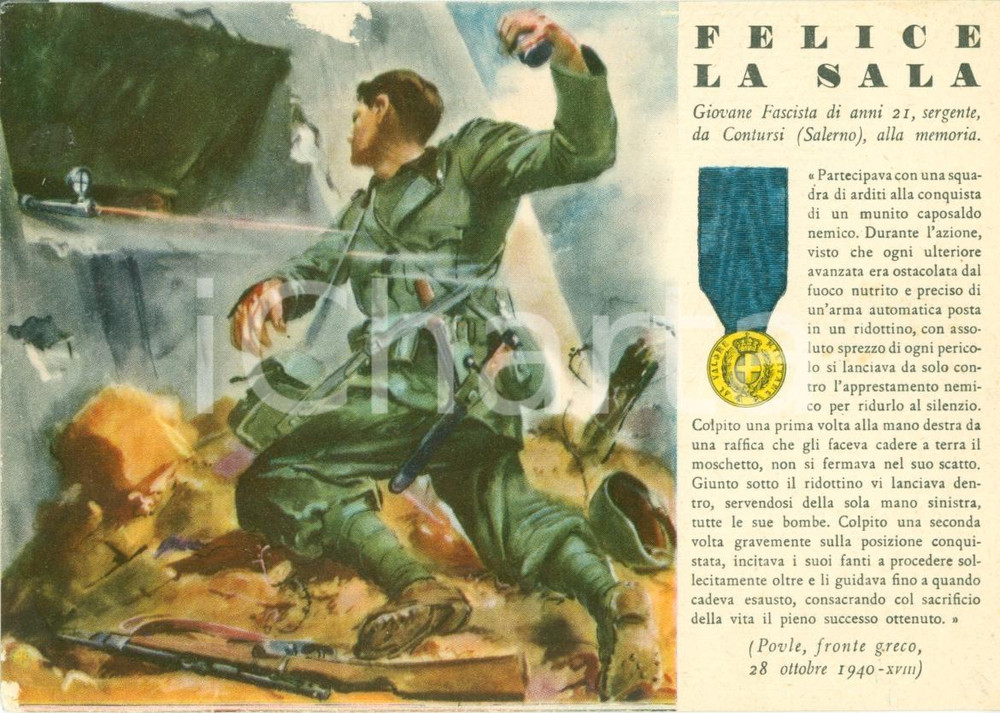 Cartolina originale da collezione 1940 circa WW2 Felice LA SALA Medaglie d oro della Guerra ILLUSTRATA FG NV 1