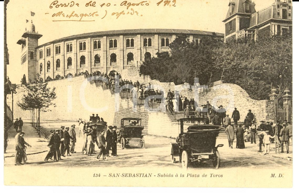 Cartolina originale da collezione 1912 SAN SEBASTIAN ES Subida a la Plaza de Toros FP VG 1