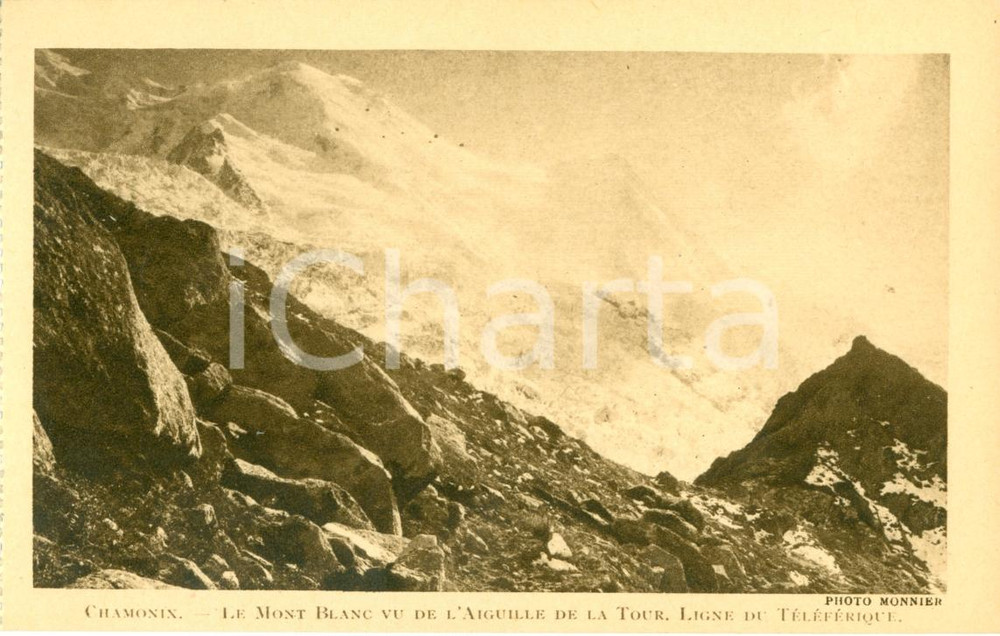Cartolina originale da collezione 1930 CHAMONIX Teleferica AIGUILLE MIDI Il Monte Bianco 1