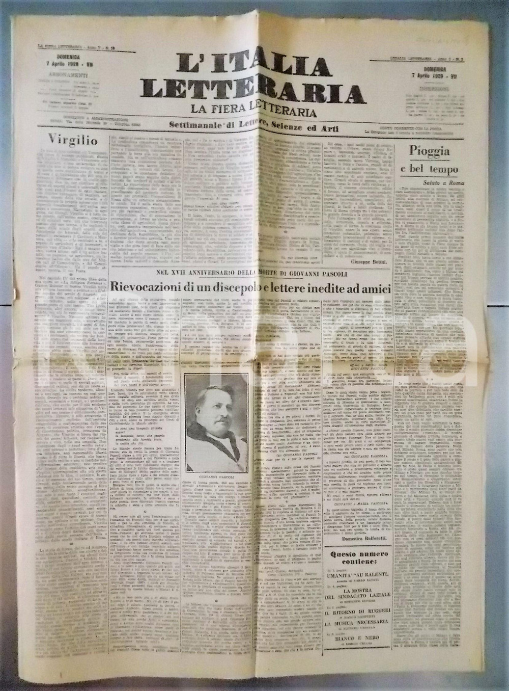 Giornale, rivista storica 1929 LA FIERA LETTERARIA Novità su F.T. MARINETTI e CAMPANILE Fidelius 1