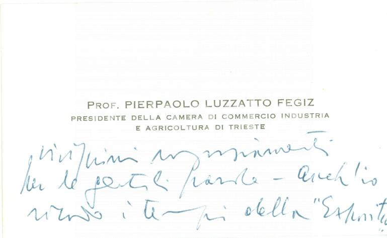 Autografo originale 1955 circa TRIESTE Autografo Pierpaolo LUZZATTO FEGIZ 1
