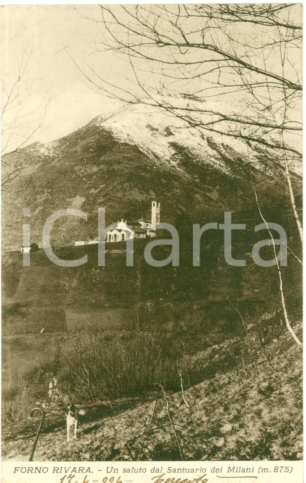 Cartolina originale da collezione 1923 FORNO CANAVESE TO Santuario dei MILANI a RIVARA 1