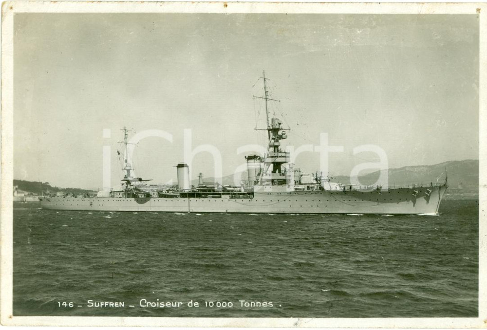 Cartolina originale da collezione 1930 ca MARINA MILITARE FRANCESE Croiseur SUFFREN FP NV 1