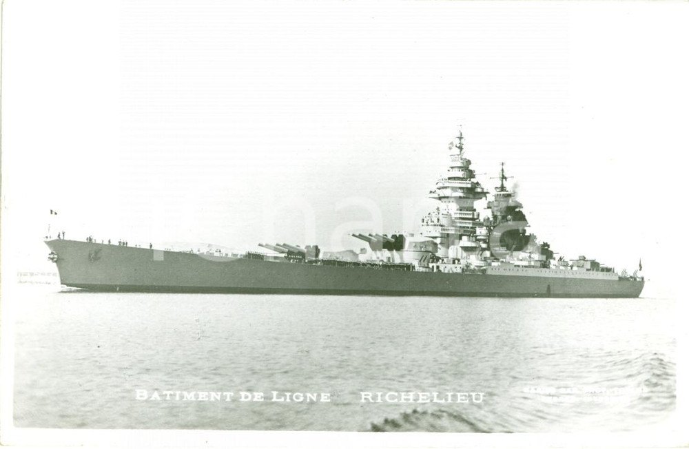 Cartolina originale da collezione 1940 ca MARINA FRANCESE BÃ¢timent de ligne RICHELIEU NV 1
