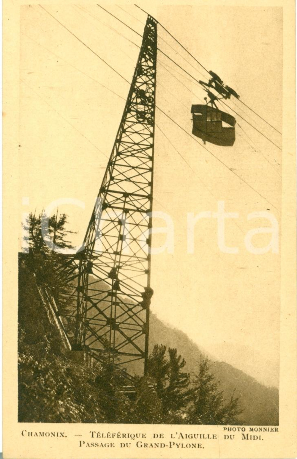 Cartolina originale da collezione 1930 CHAMONIX Teleferica AIGUILLE MIDI Le GrandPylone 1