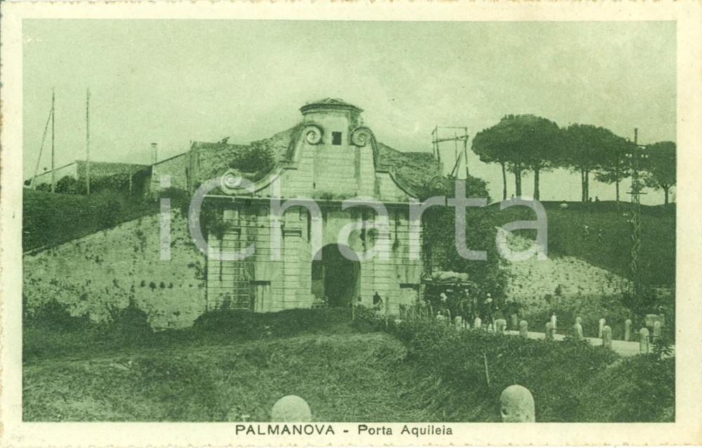 Cartolina originale da collezione 1905 ca PALMANOVA UD Veduta di Porta AQUILEIA animata 1