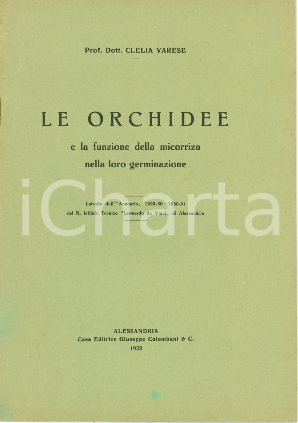 Oggetto da collezione cartaceo 1932 Clelia VARESE Le orchidee e la micorriza ILLUSTR. 1