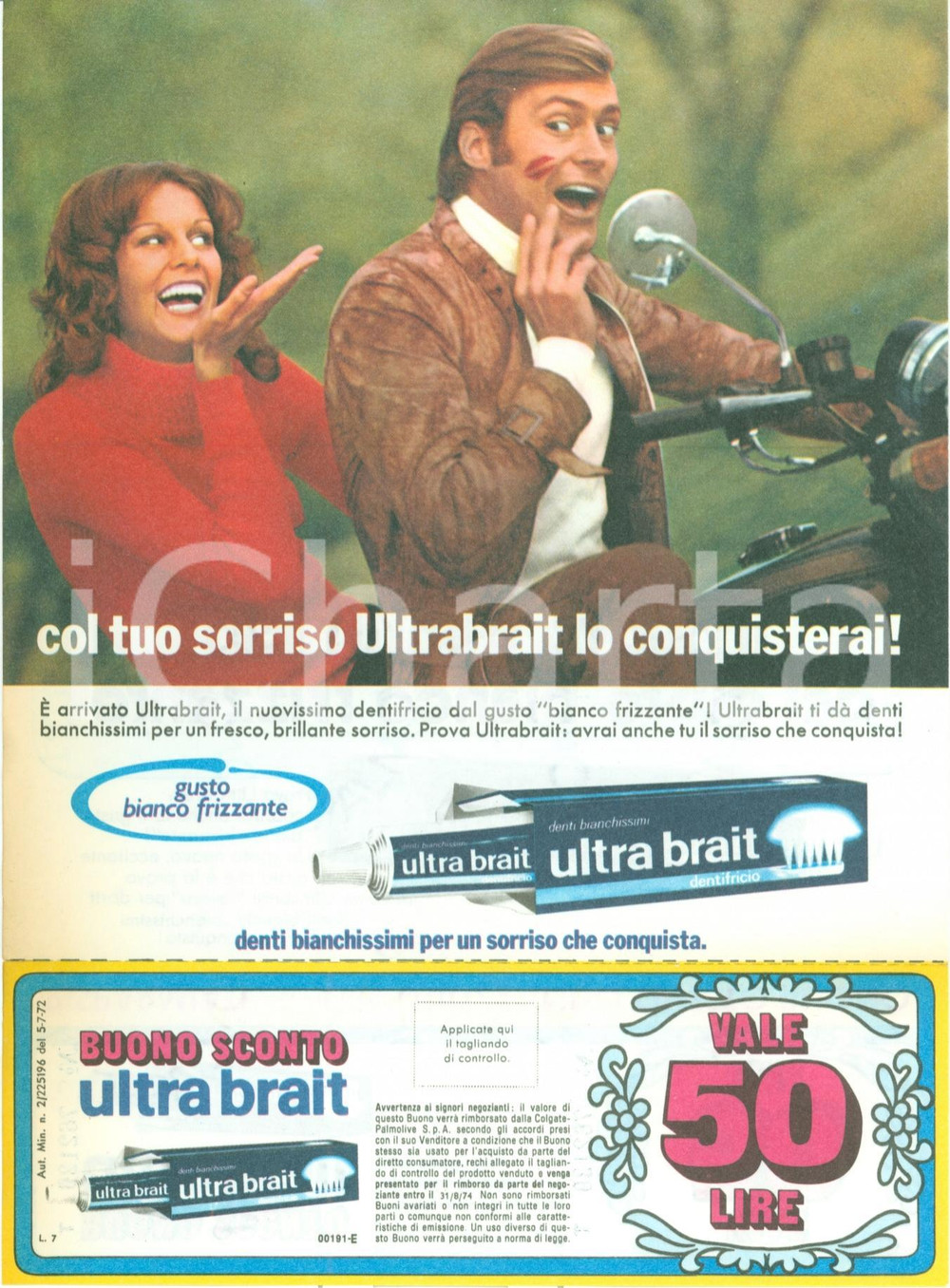 Materiale pubblicitario d’epoca 1972 Dentifricio ULTRABRAIT Pubblicità con buono sconto 1