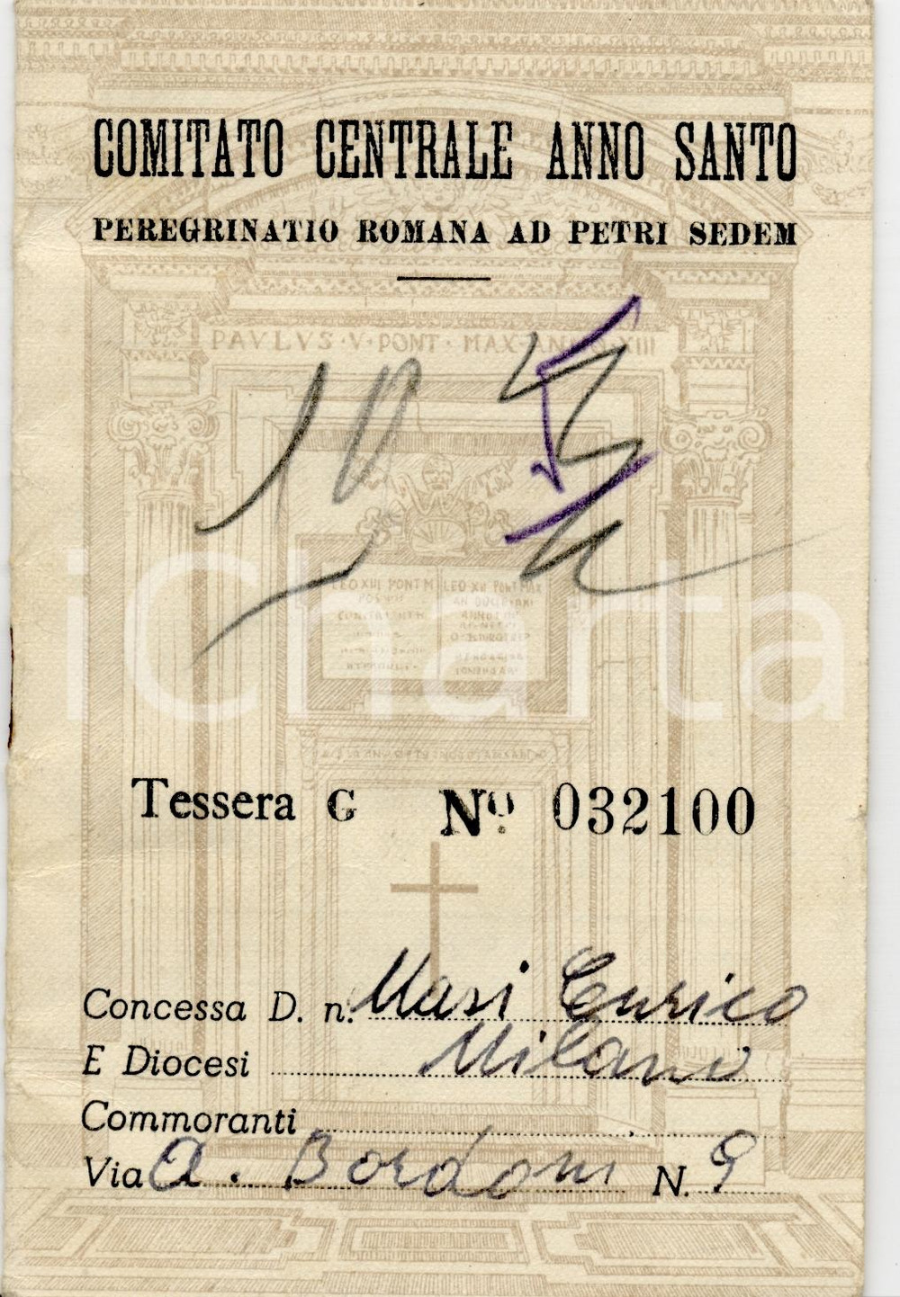 Oggetto da collezione cartaceo 1950 FERROVIE DELLO STATO Pellegrinaggio Enrico MASI 1