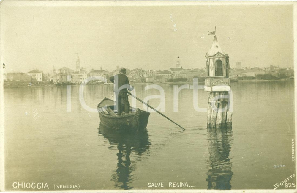 Cartolina originale da collezione 1910 ca CHIOGGIA VE Il barcaiolo Salve Regina FP NV 1