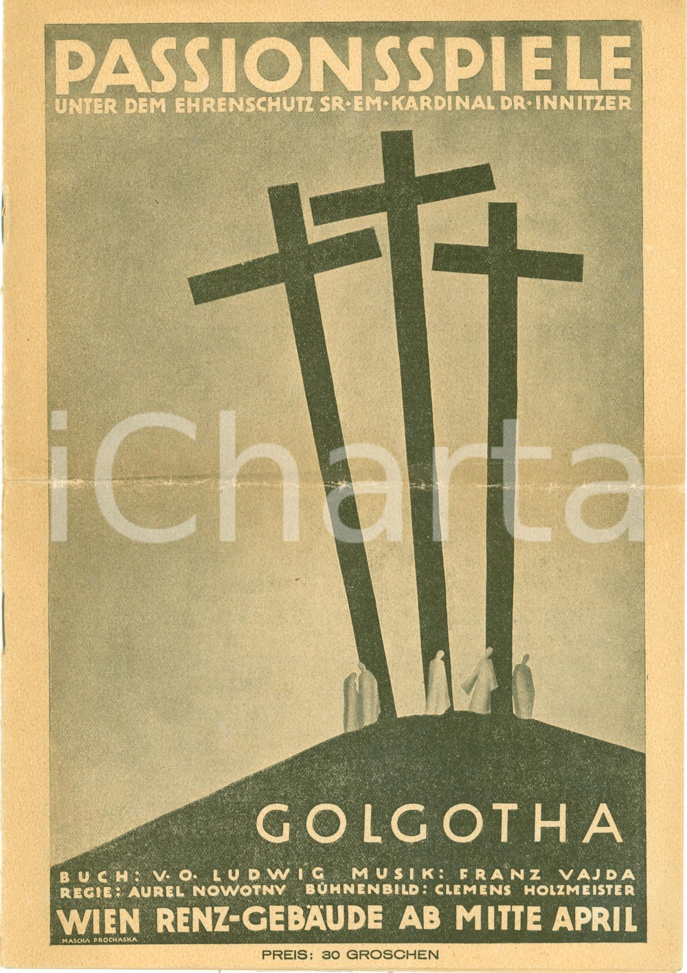 Materiale pubblicitario d’epoca 1933 VIENNA Teatro Passionsspiel GOLGOTHA PubblicitÃ 1