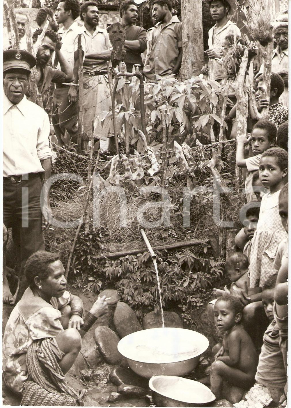 Fotografia d epoca originale 1981 PAPUA NEW GUINEA Ritual feast with jawbones of pigs WHO photo ABCEDE Water 1