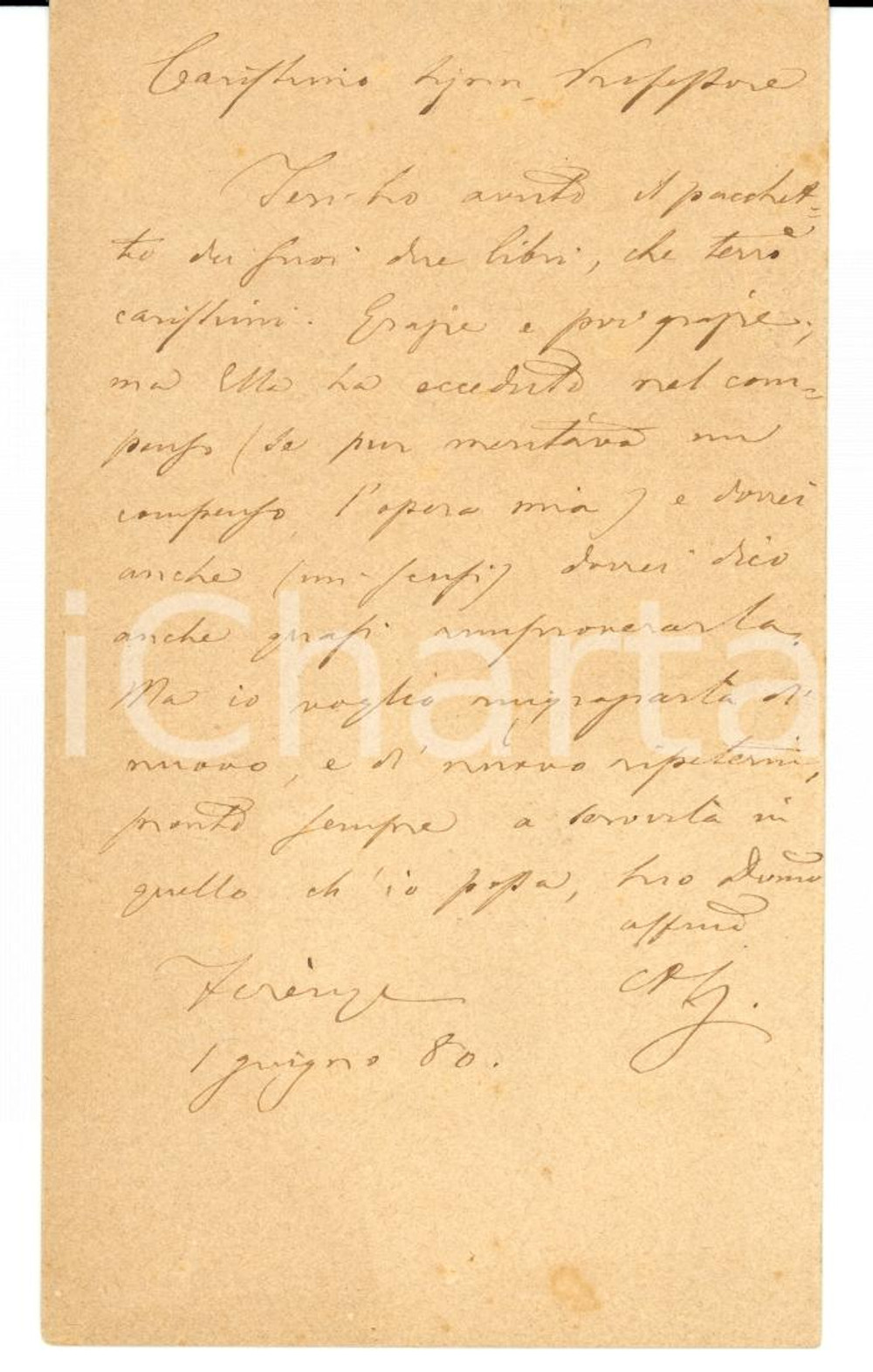 Autografo originale 1880 ROMA Angelo DE GUBERNATIS ringrazia Antelmo SEVERINI Autografo 1