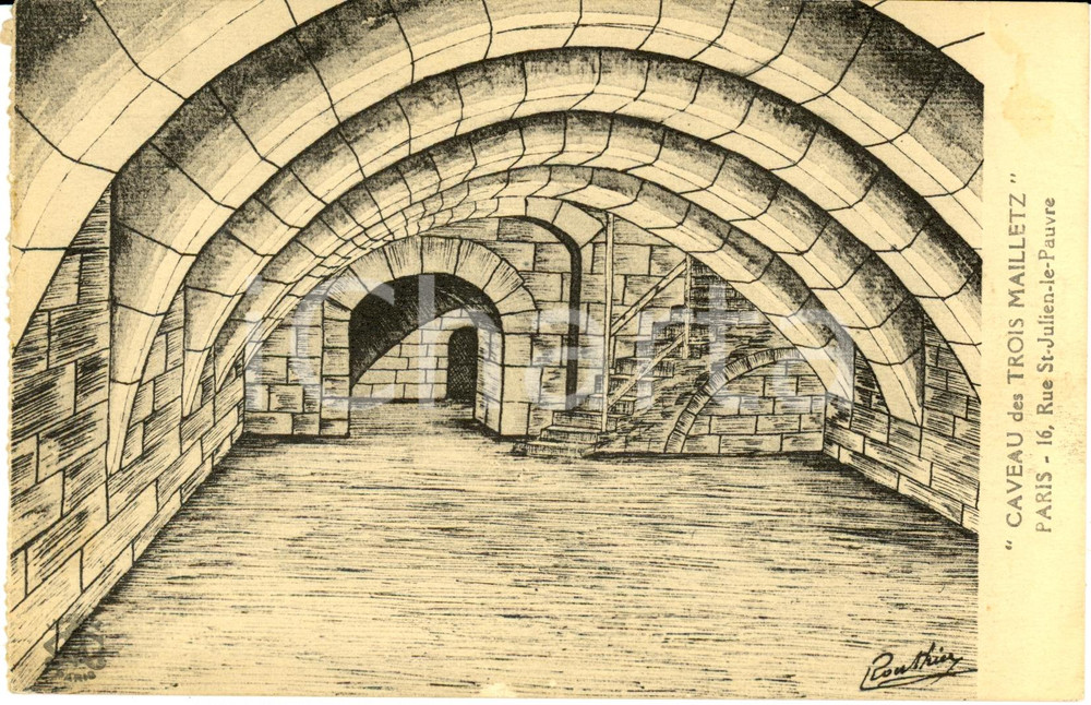 Cartolina originale da collezione 1928 PARIS Le Caveau des TROIS MAILLETZ Illustrata Cartolina FP NV 1