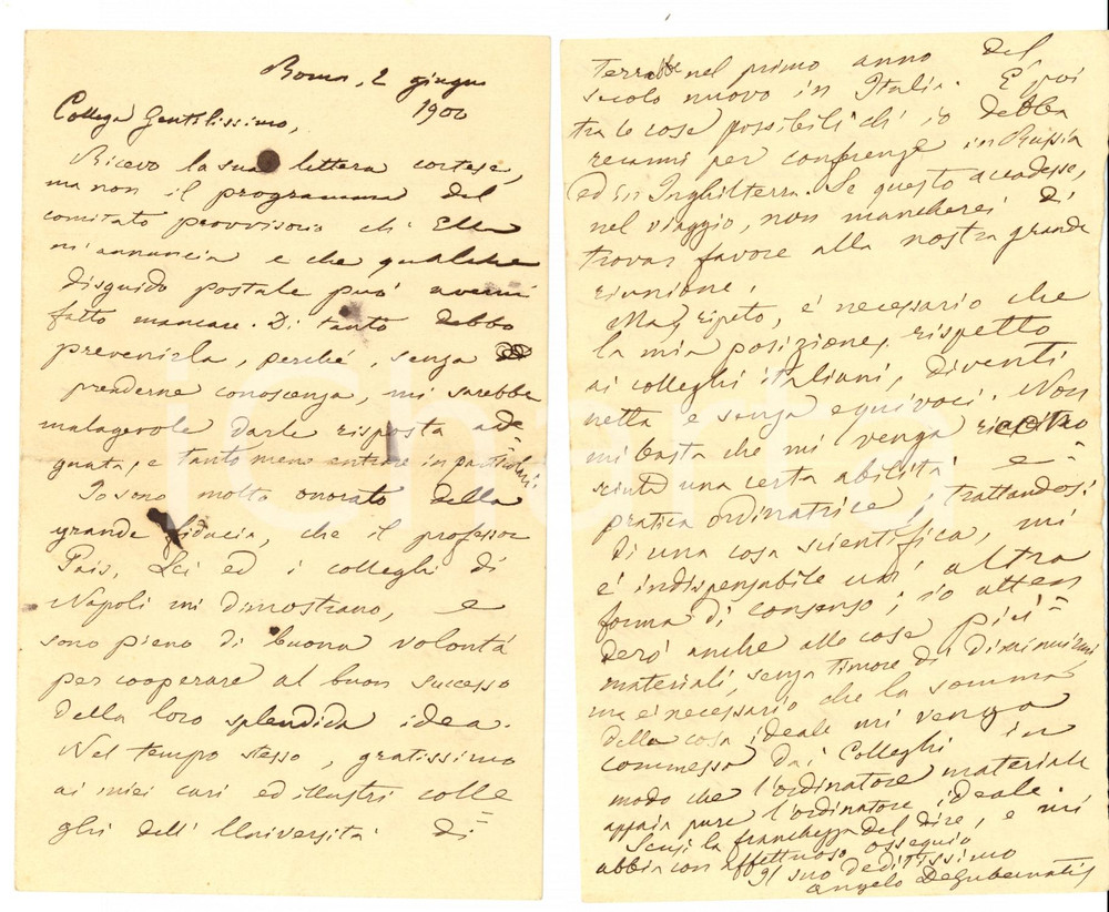 Autografo originale 1900 ROMA Angelo DE GUBERNATIS mente ordinatrice del Congresso AUTOGR. 1