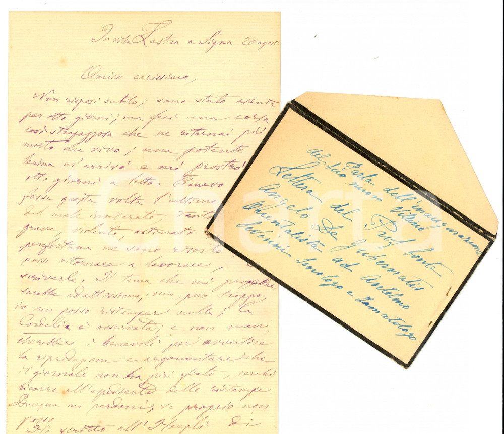 Autografo originale 1882 LASTRA A SIGNA FI Angelo DE GUBERNATIS al Villino VIDYA Autografo 1