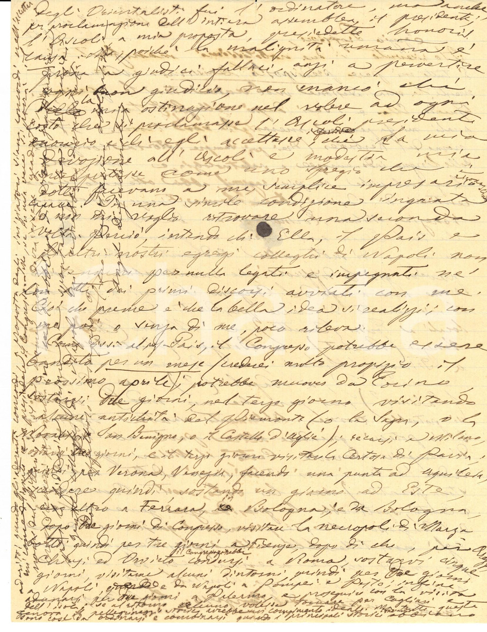 Autografo originale 1900 ROMA Angelo DE GUBERNATIS contro Pasquale VILLARI AUTOGRAFO 1