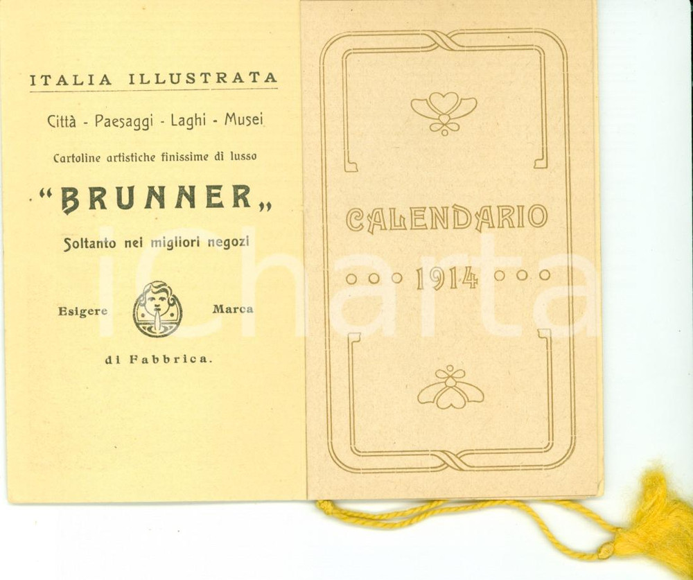 Oggetto da collezione cartaceo 1914 Calendarietto BRUNNER editore cartoline artistiche ILLUSTRATO 1