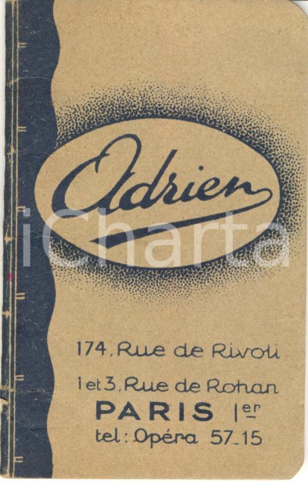 Oggetto da collezione cartaceo 1938 PARIS Chemisier chapelier ADRIEN Agendina con calendarietto 1