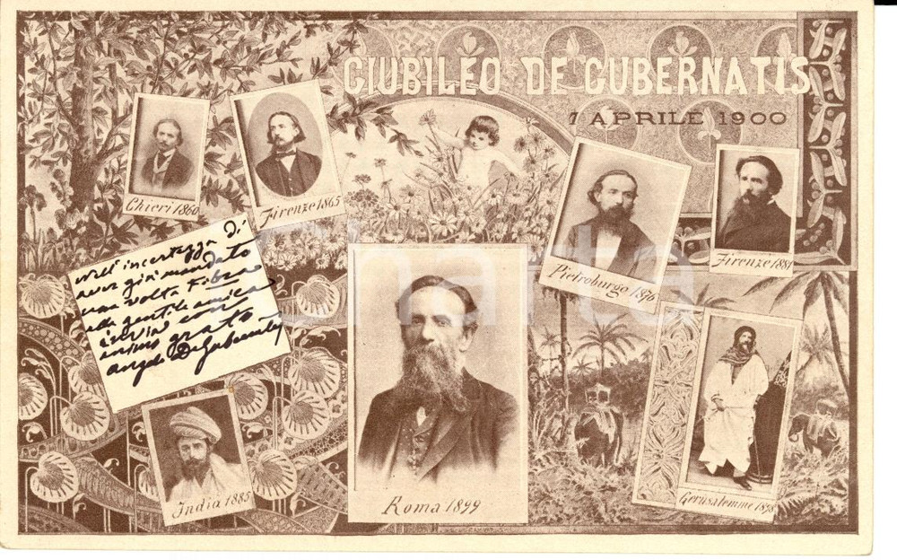 Autografo originale 1900 CHIERI TO Angelo DE GUBERNATIS Cartolina GIUBILEO Autografo 1