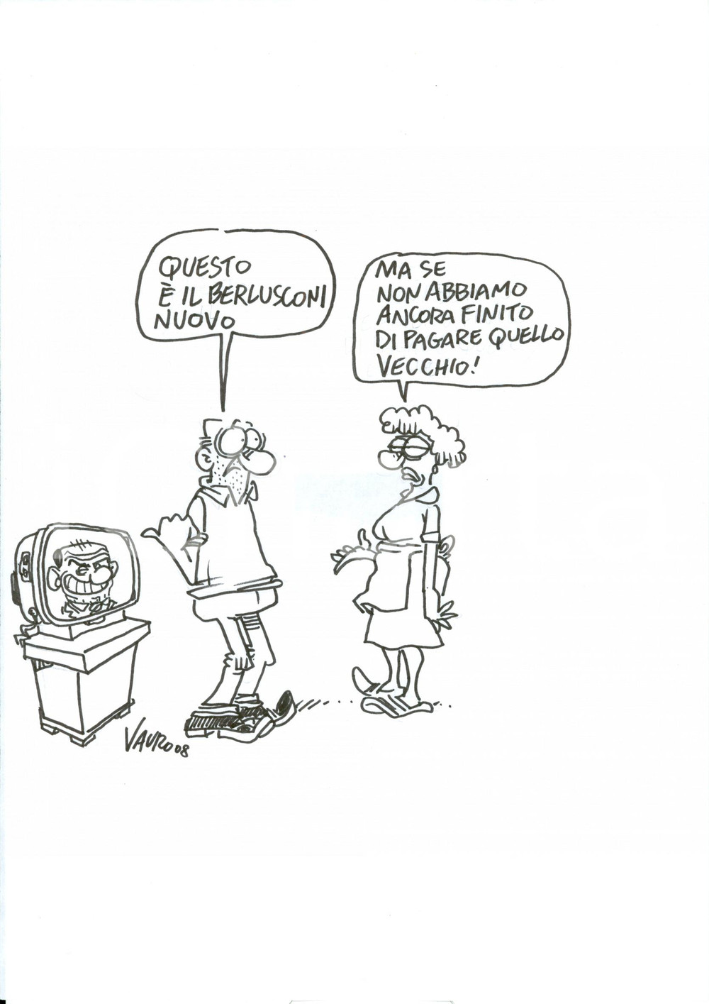 Stampa, bozzetto originale 2008 DISEGNO originale VAURO Senesi Il nuovo Governo Silvio BERLUSCONI 1